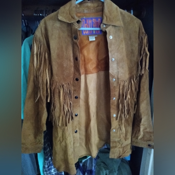Don’t Stop Vintage Fringe Suede Leather Jacket Size small Tan Brown - Picture 2 of 4
